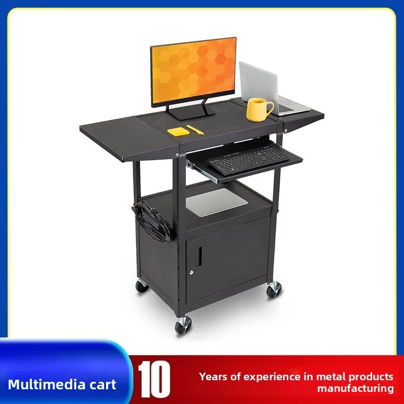 AV trolley mobile utility rolling demo frame and multimedia cart with power socket wheels