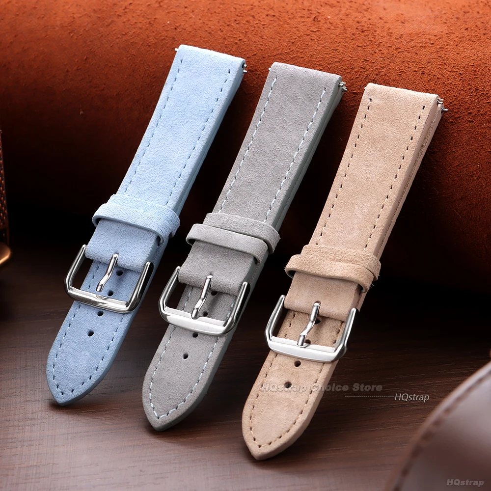 Quick Release Strap Vintage Suede Cowhide Watch Strap Women Men Soft Handmade Watch Band 18mm 19mm 20mm 22mm 24mm for Smartwatch