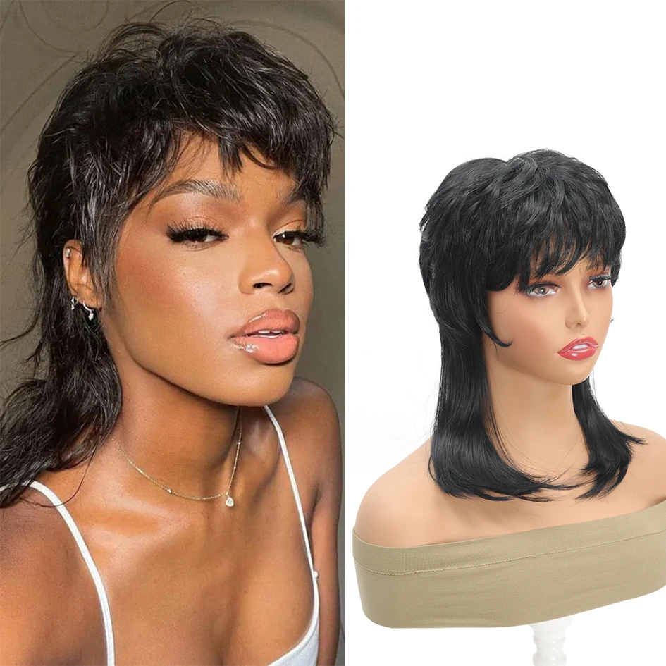 Synthetic dovetail short curly head cover Short hair with bangs layered fluffy wig Short fluffy dovetail short head cover