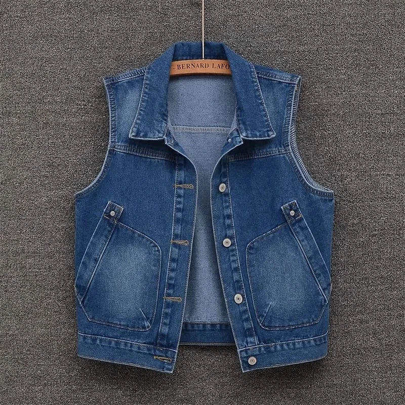 

Denim Vest Womens Jacket Spring Autumn Jeans Jacket Womens Korean Vest Loose Casual Fashion All-match Style Female Clothing