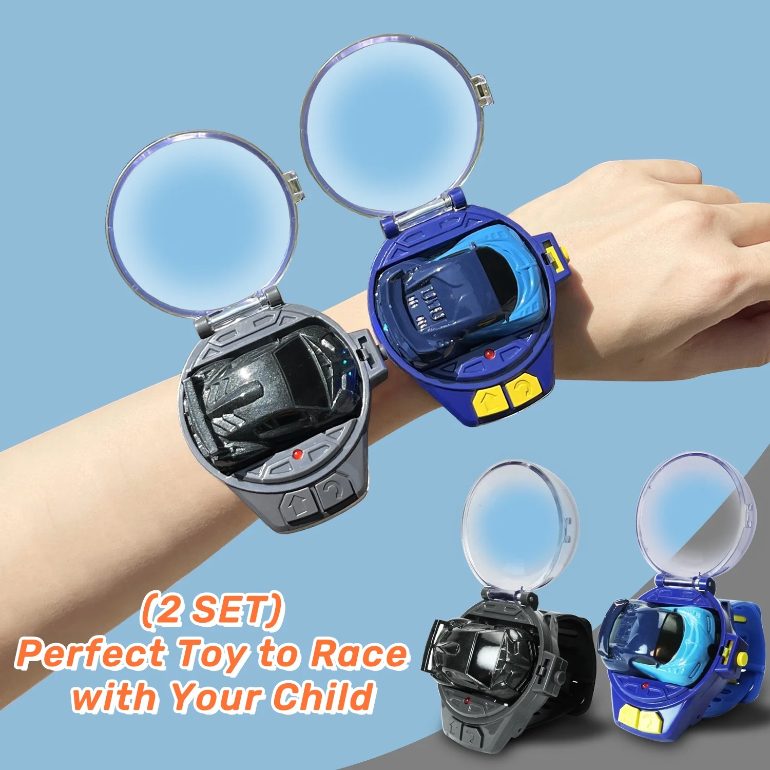 2pcs Mini Remote Control Car Watch Toys - Small RC Watch Racing Car with USB Charging, 2.4 GHz Detachable - For Boys & Girls - P