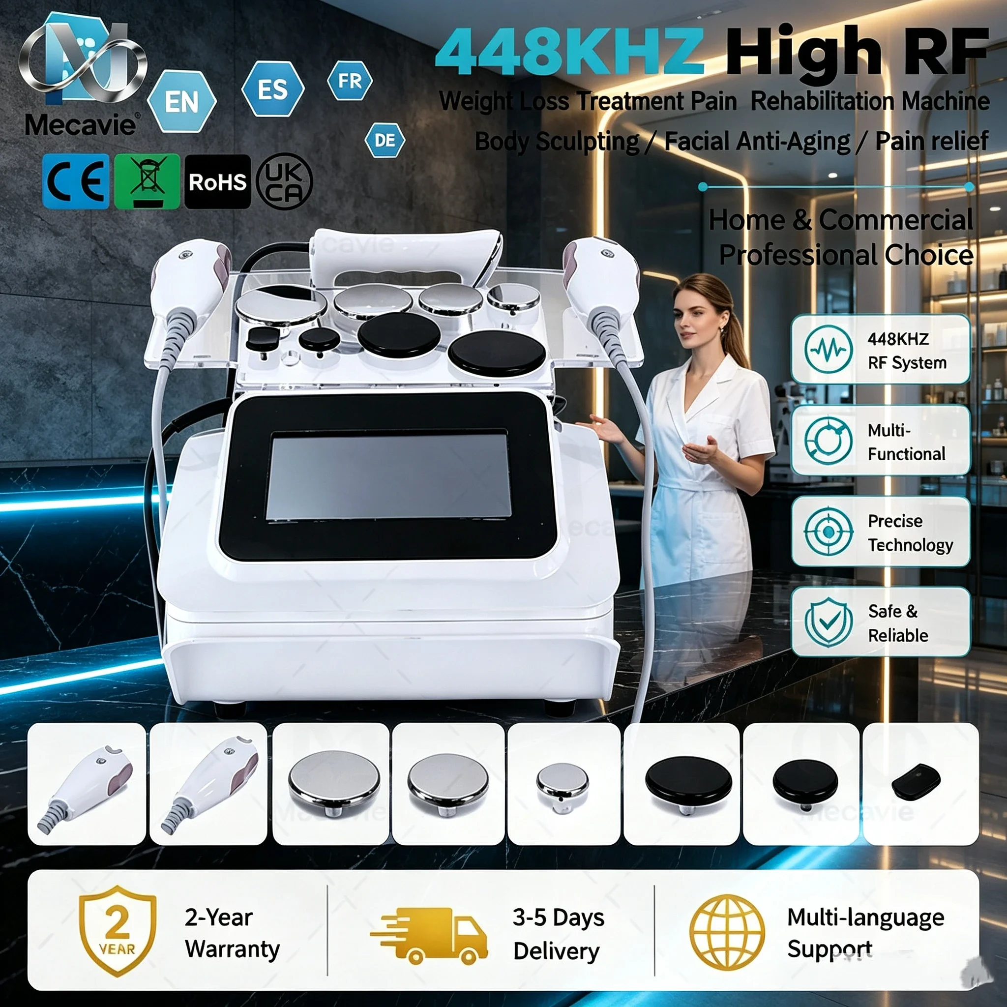 2026 Hot 448KHz RF Tecar Machine 4 Probes Pain Relief Muscle Relax Body Slim Facial Lifting Salon Home Multifunctional Beauty De