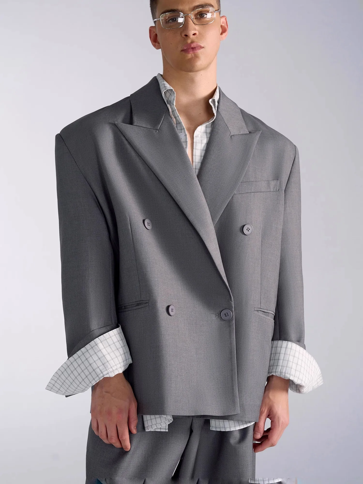 Mauroicardi Spring Autumn Oversized Grey Blazers for Men Peaked