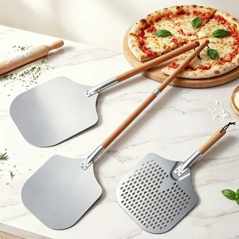 Pizza shovel cake shovel removable wooden handle leakage 12/14/16 inch baking transfer pizza shovel