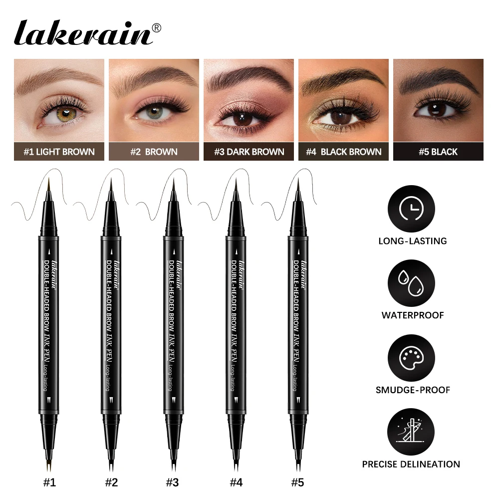 Lakerain Doppelseitiger Gabel-Augenbrauenstift für verschiedene, natürliche und glatte, wilde Augenbrauen. Wasserfester flüssiger Augenbrauenstift