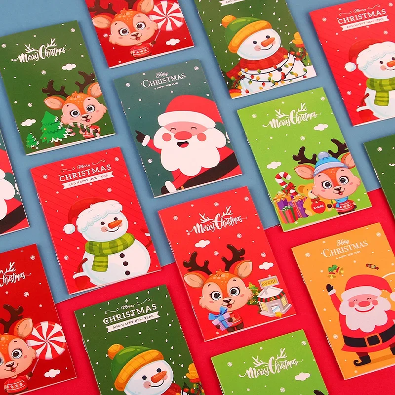 12 Pcs Cartoon Christmas Writing Pads Small Book Portable Pocket Notebook Student Children Holiday Small Gifts