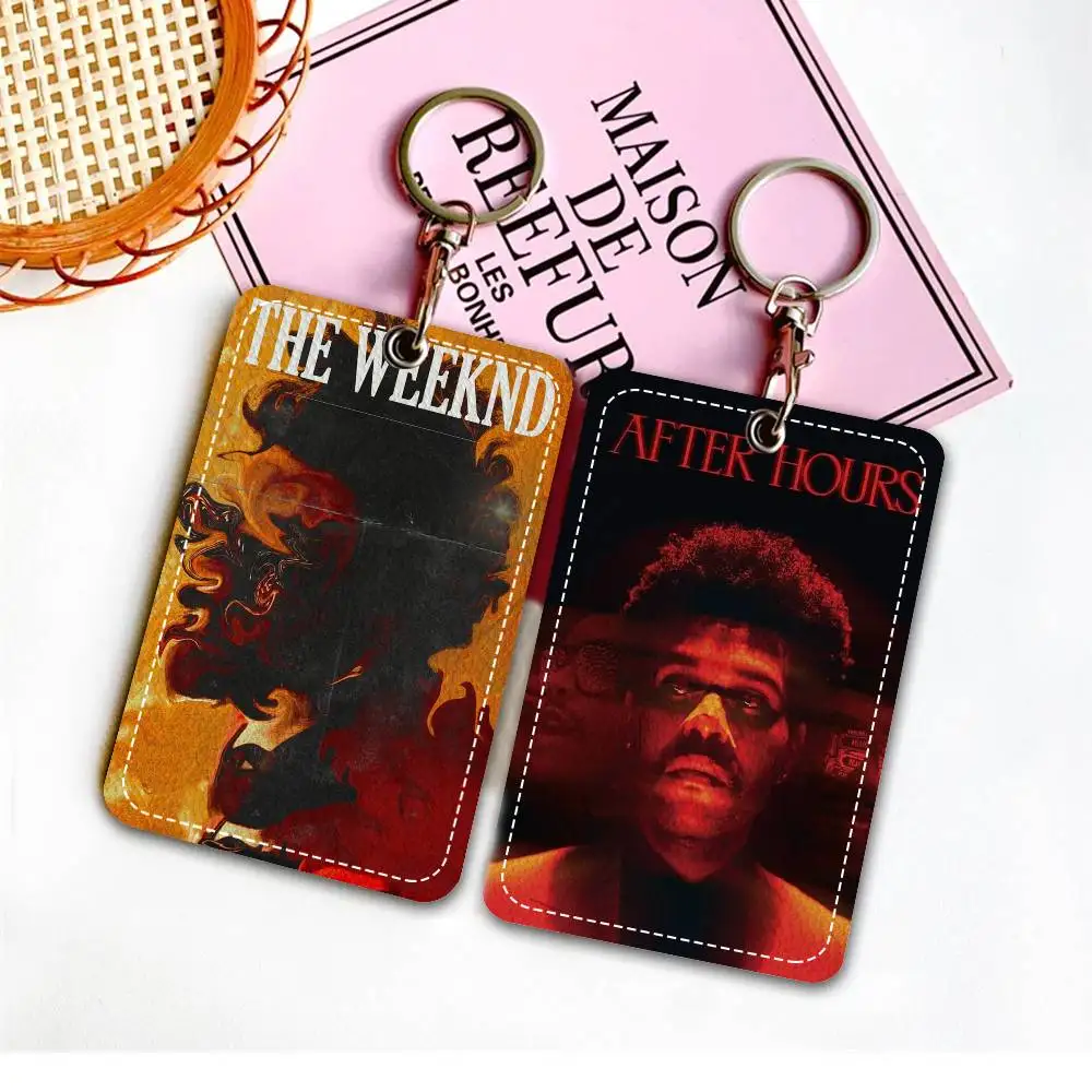 Music Album Star The Weeknd 1Pc Access Card Case Leather Card Holder Keychain Key Ring Door Access Tags ID Card Case Keychain