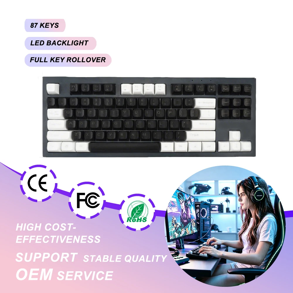 87-Key 80% LED Backlit Gaming Keyboard with USB Interface New Arrival