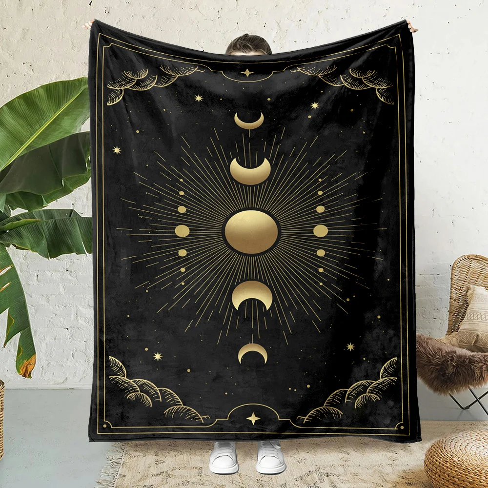Luxury Celestial Moon Stars Galaxy Blanket Throw Cozy Boho Aesthetic Decor for Bed Sofa Zodiac Astrology Night Sky Wrap