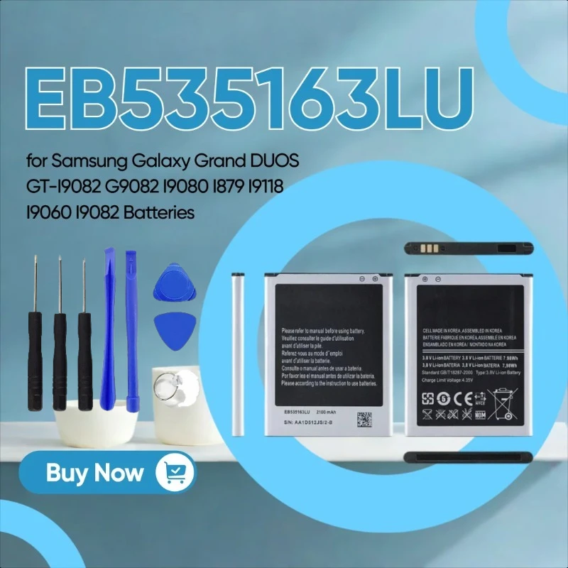 

Новый аккумулятор для мобильного телефона EB535163LU емкостью 2100 мАч для Samsung Galaxy Grand DUOS GT-I9082 G9082 I9080 I879 I9118 I9060 I9082