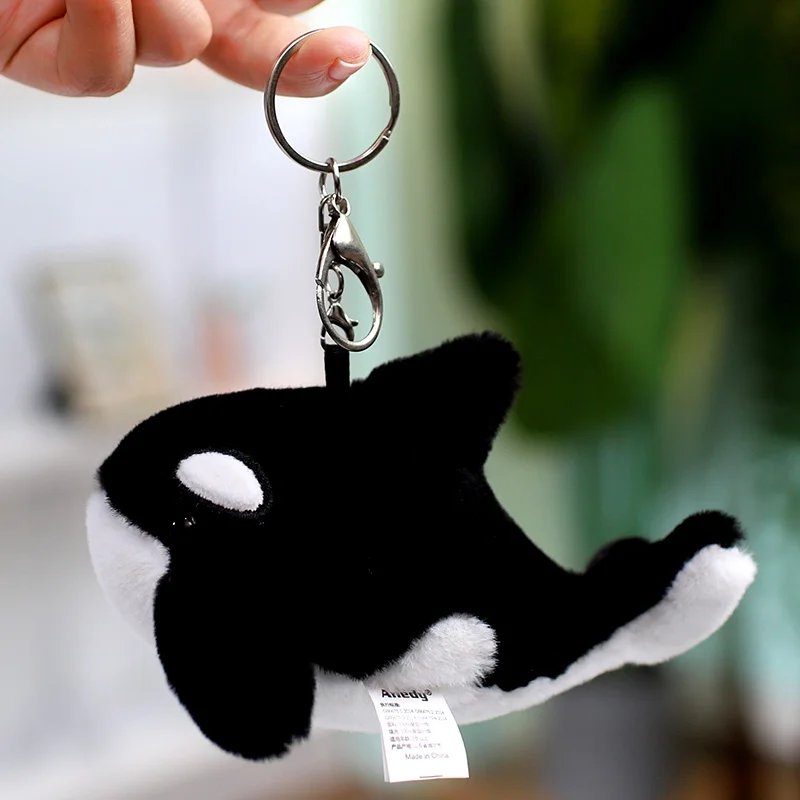 12cm Blue Shark Dolphin Seal Killer Whale Keychain Pendant Doll Stuffed Plush Toy Kids Gift Cartoon Small Mini Marine Animal