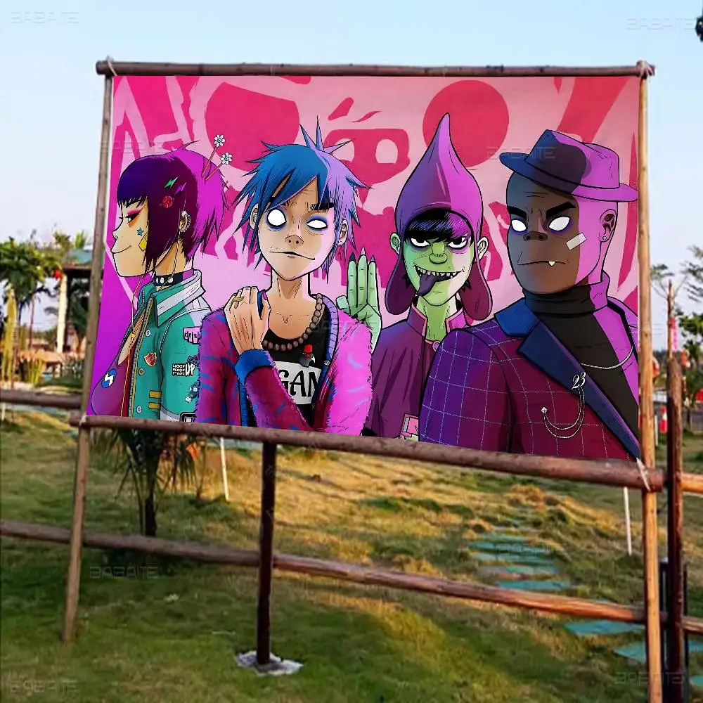 Virtual Anime Rock Band Gorillaz Small Size Cheerleading Banner Hand Pulled Flag Outdoor Atmosphere Flags