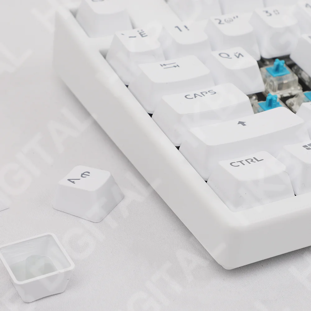 Mekanik klavye Keycaps beyaz renk rus düzeni ABS OEM profil şeffaf arka 104 60% 68% 80% oyun için 104 tuşları