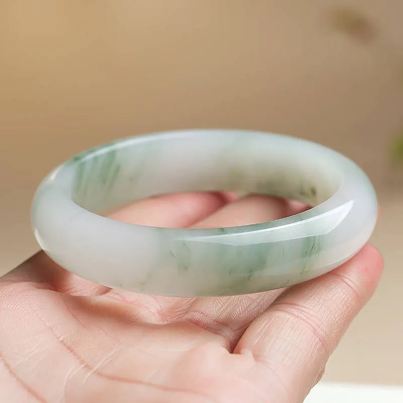 A Natural Quartz Rock Jade Tianshan Emerald Green Flower Live Studio round Transparent Jingle Bracelet