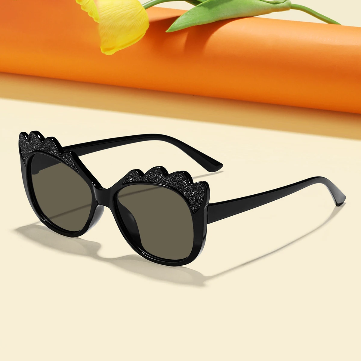 

2025 новые детские солнцезащитные очки ярких цветов с блестками и рисунком ярких цветов, милые детские модные солнцезащитные очки в уличном стиле