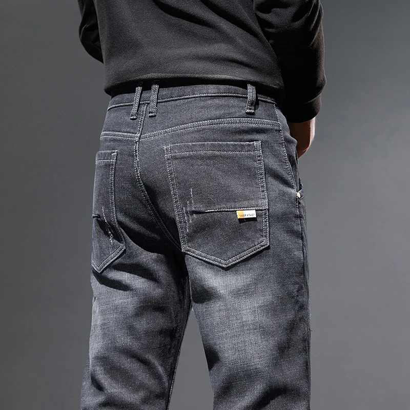 

Autumn New Slim Fit Men's Jeans Personalized Embroidery Frayed Denim Pants Vintage Fashion Casual High Street Male Clothes