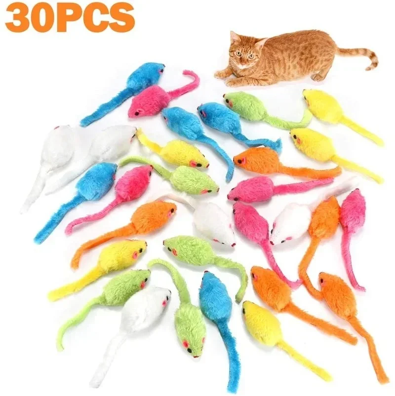 30pcs Mixed Color Plush Mouse Cat Toy Simulation Rattle Mice Kitten Bite Resistant Entertainment Toy Pet Cat Play Accessories