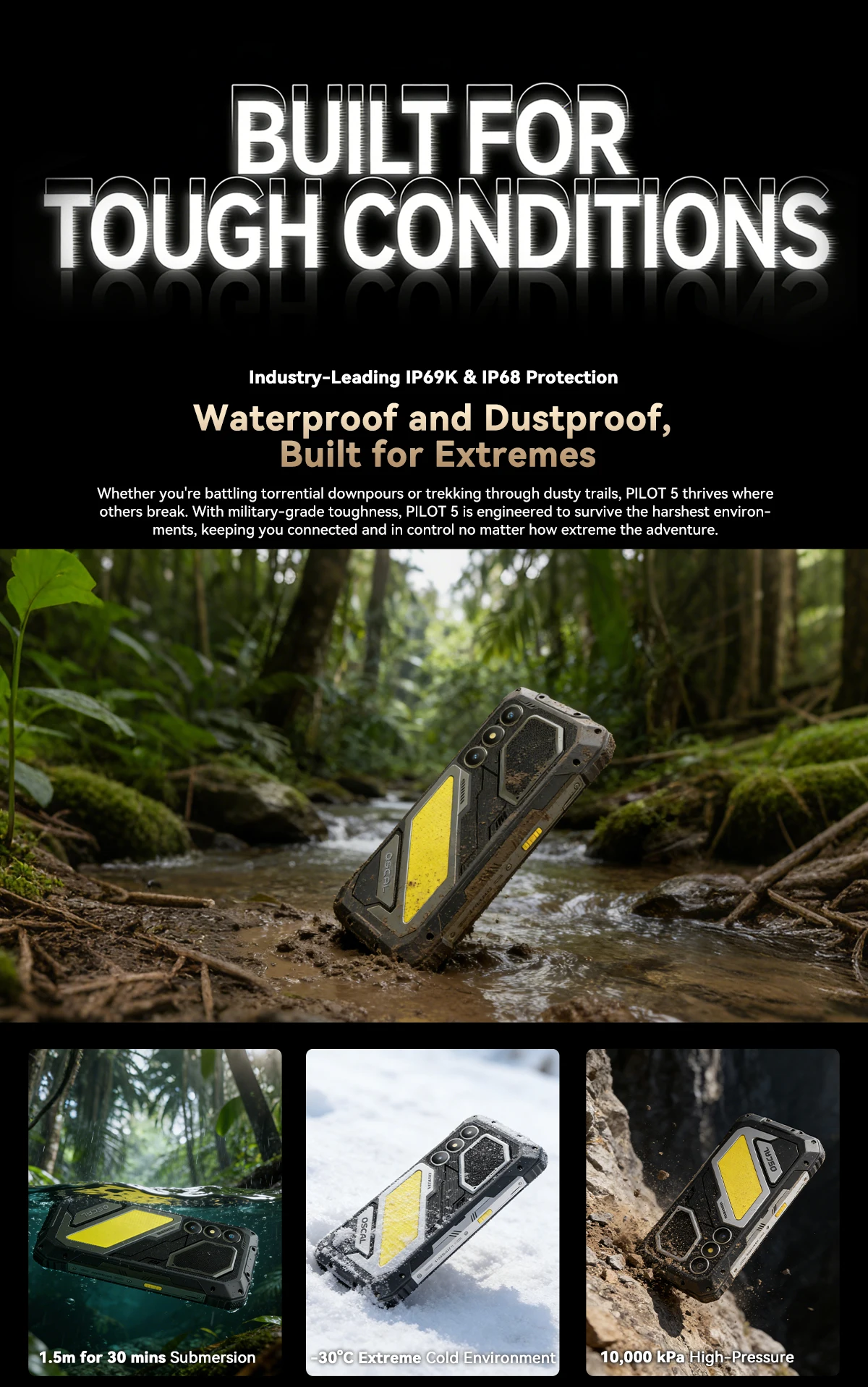 Blackview OSCAL PILOT 5 5G Mobile Phones AI Rugged Smartphone UNISOC T8100 6.67' 2.4K Display 120Hz, 8GB 256GB, 15000mAh Phones