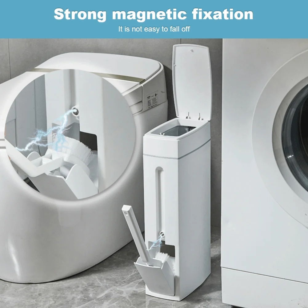 

Slim Trash Can W/Cleaning Brush & Lid Plastic Waste Basket Bathroom Trash Can Garbage Bucket for Household Bathroom Narrow Space