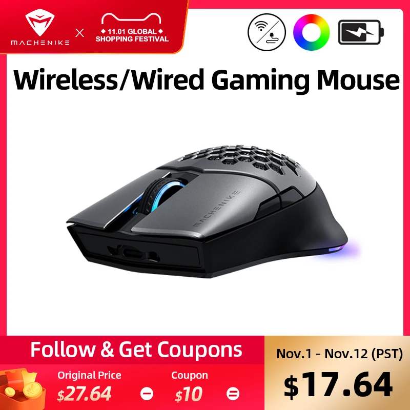 Go! M8 Gaming Mouse Wireless RGB Mouse Gamer Rechargeable 85g Laptop Mice Computer Mouse PMW3335 16000DPI Programmable