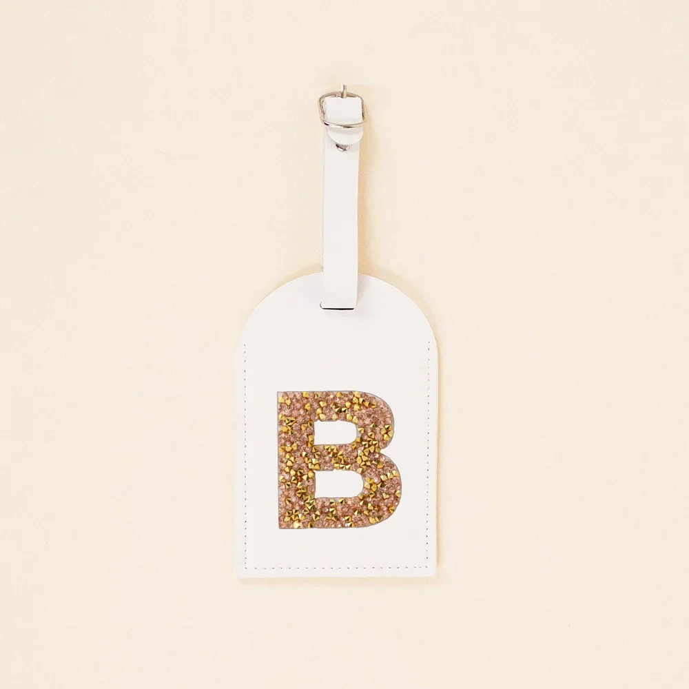 A-Z Initial Rhinestone Monogram PU Leather Luggage Tags for Suitcase Baggage Handbag Tags Travel Accessorie Bag Label Tag Gifts