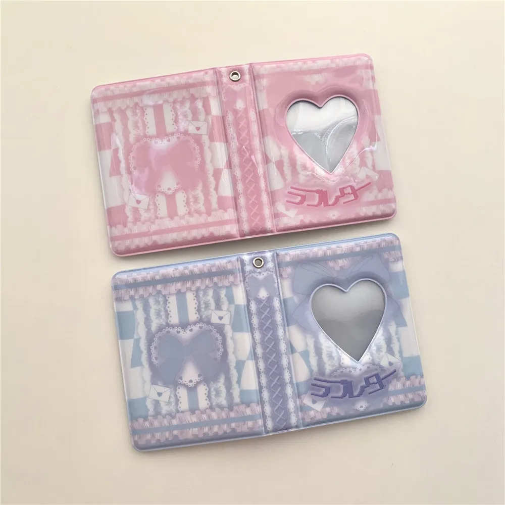 Álbum de fotos de encaje de amor, soporte para sesión fotográfica Kpop, libro de colección, estuche de almacenamiento de imágenes, INS rosa y azul, 3 pulgadas, 40 bolsillos