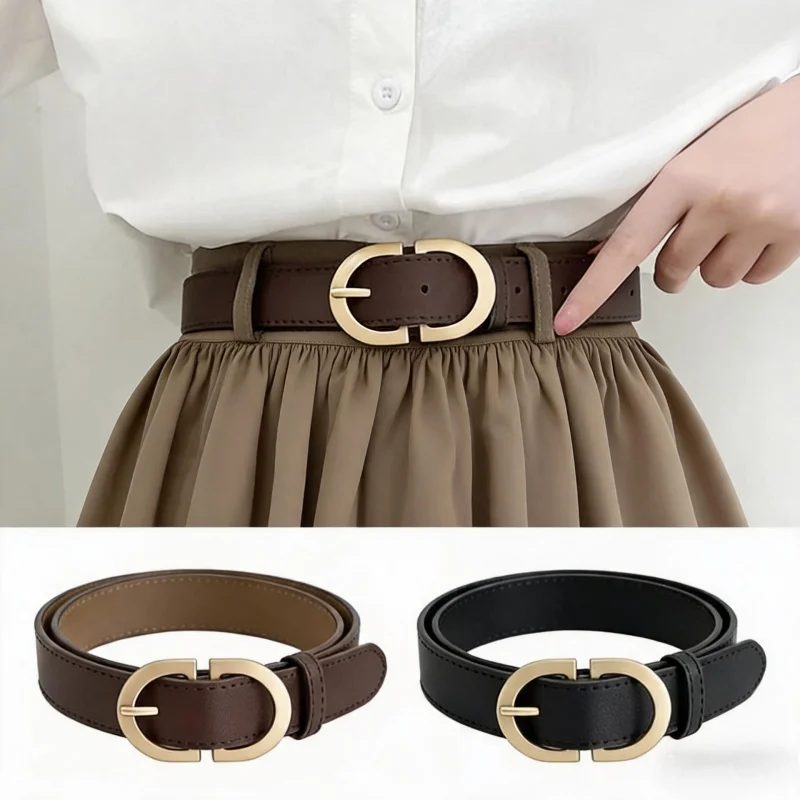 Women's Metal Buckle Belt, 41.34 Inch Multifunctional Belt, Oval Alloy Pin Buckle Belt, Suitable for Daily Commuting