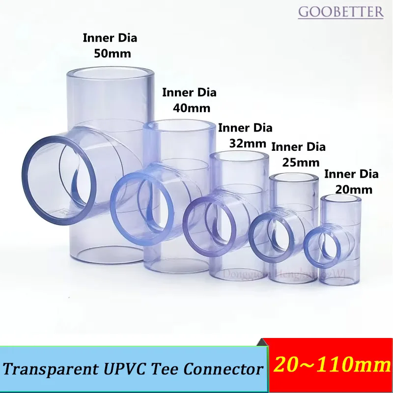 

Transparent UPVC Tee Connector 20~110mm Garden Irrigation Aquarium Tank Water Pipe Connectors Equal Dia PVC Pipe Joints 1-10Pcs