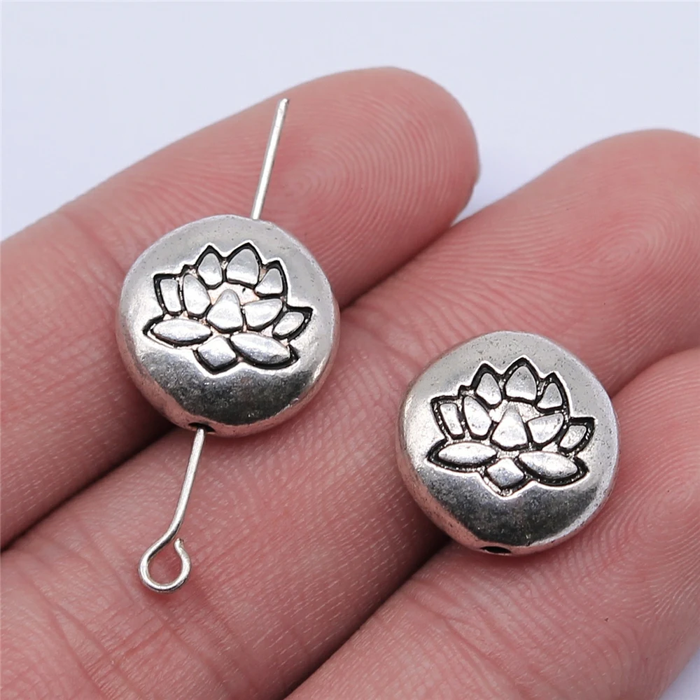 WYSIWYG 4 Stück 14 x 14 mm Antik-Silber-Farbe, kleines Loch, Lotus-Abstandsperlen für Schmuckherstellung, DIY-Schmuckzubehör