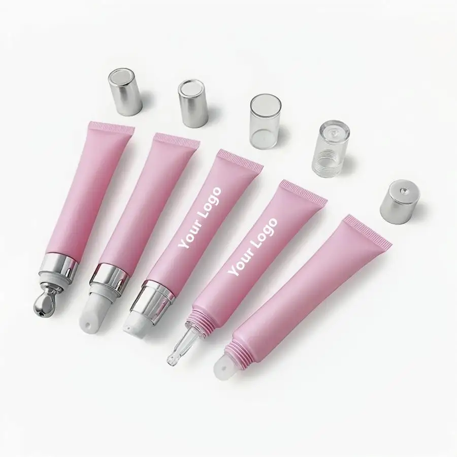 Lip gloss Tubes Empty Cosmetic Container Pink Luxury Bottle Soft Rotary Switch Plastic PE Squeezable Tube Zinc Alloy Head 50pcs