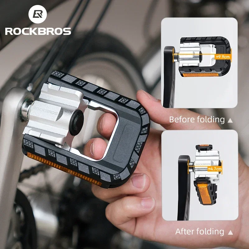 ROCKBROS Bicycle Pedals Foldable MTB Pedal Aluminum Anti-slip Foldable Pedals Cycling Self-lubricating Bearings Reflective Pedal