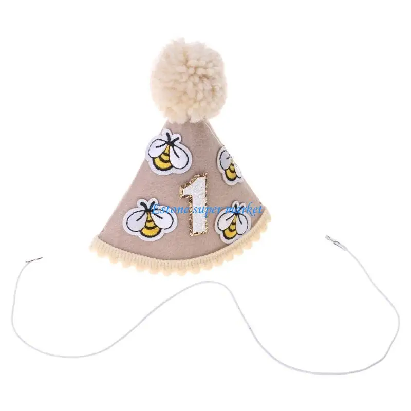 090B Themed First Birthday Party Hat for Baby Girls Boys, Felt Celebration Party Caps for One Year Birth Celebration