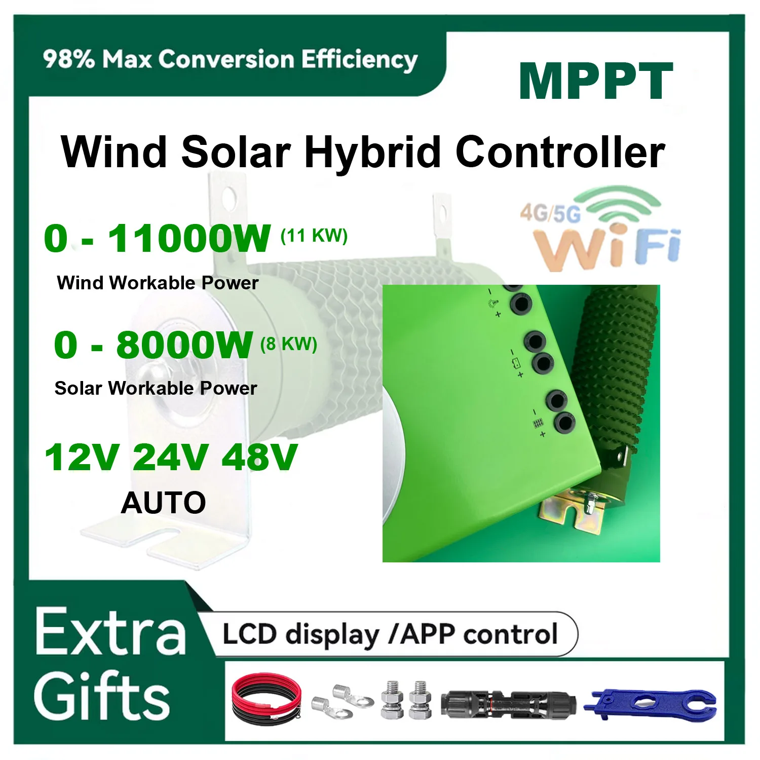 

MPPT Wind Solar Гибридный контроллер заряда Wind 1500 Вт и Solar 1200 Вт 12/24 В/48 В Автоматический гибридный контроллер с резистором нагрузки сброса