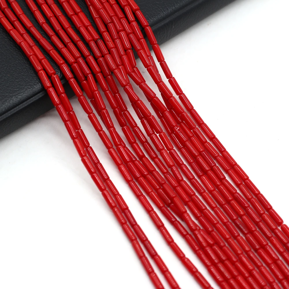 4PCS Wholesale Natural Coral Red Cylindrical Shape Beaded For Jewelry MakingDIY Necklace Bracelet Accessories Charm Gift