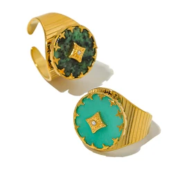 WILD & FREE Vintage 18K Gold Plated Stainless Steel Rings for Women Natural Stone African Turquoise Aesthetic Y2K Jewelry