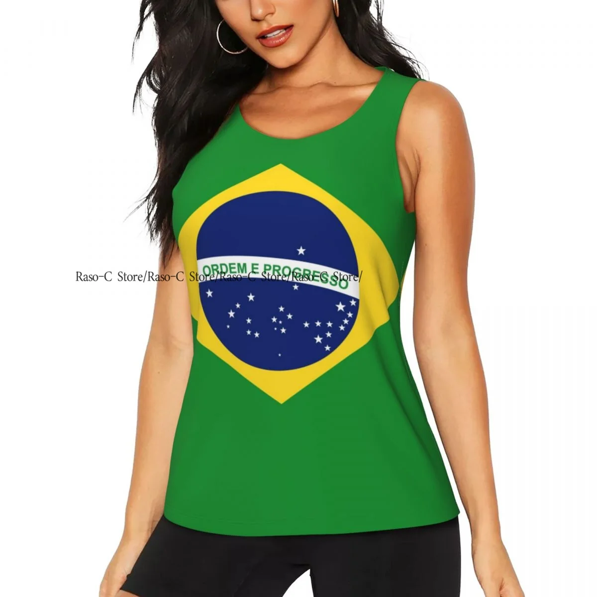 Women Casual Sport Yoga Vest Brazil Flag Quick Dry Running T-shirt Training Workout Gym Sleeveles Tank Top