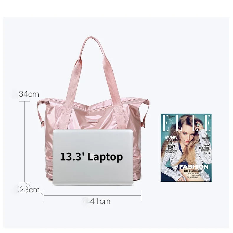 2024 Pink Sports Bag Women Fitness Gym Handbag Waterproof Yoga Weekend Bags Light Travel Swim Duffle Blosa with Shoe Compartment