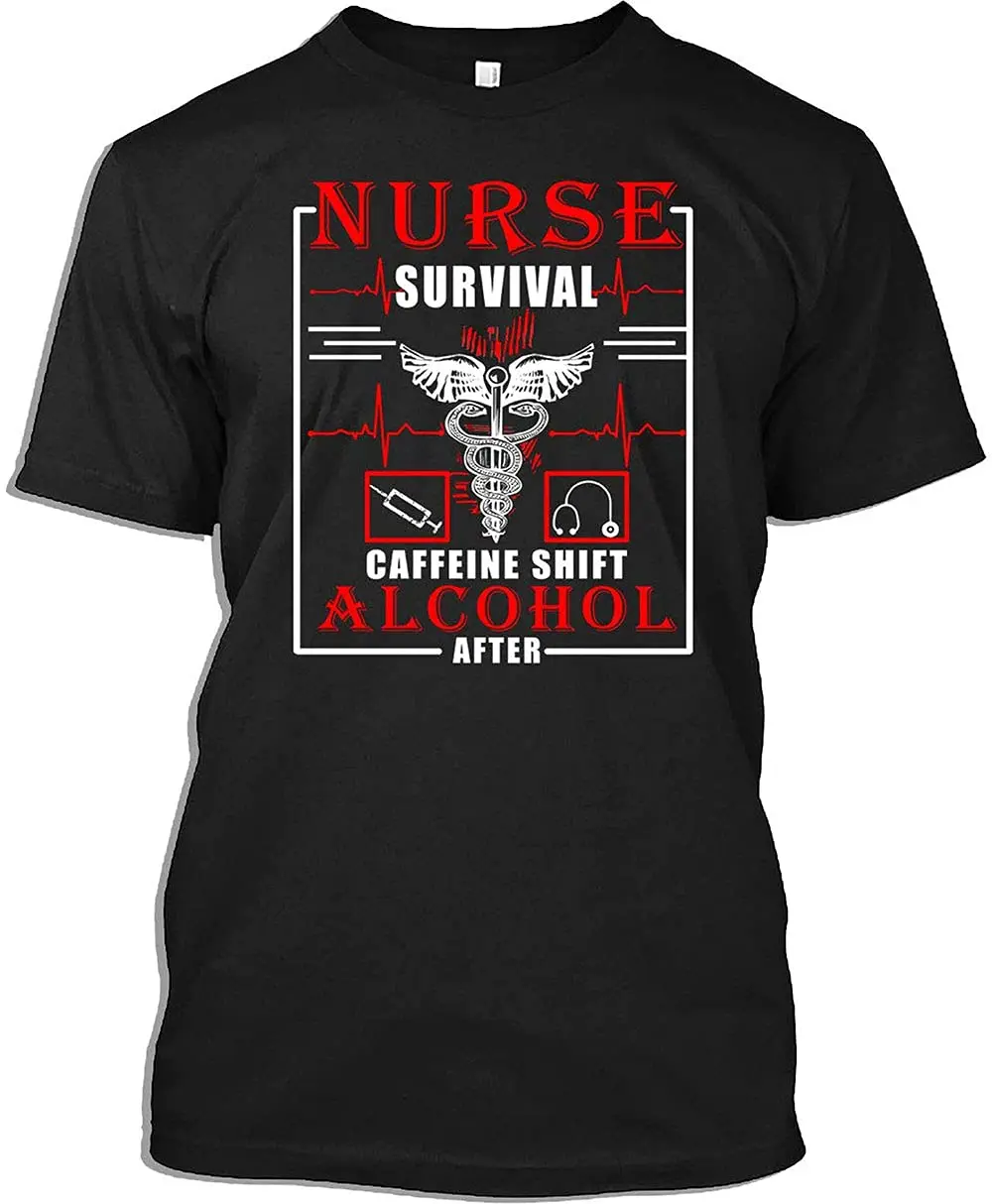 LIKA Vintage Fathe'r Day Nurse Survival Caffeine Shift Alcohol Unisex Cotton Men Women T Shirt BlackGraphic Y2K High quality bra