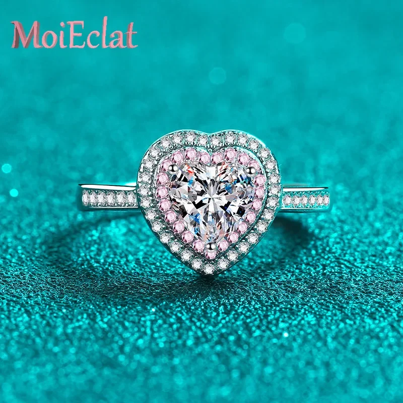 

1carat Pink Moissanite Heart Love Cut Wedding Ring for Women, Platinum PT950 Dainty Modern Jewelry Soulmates Diamond Rings Gifts