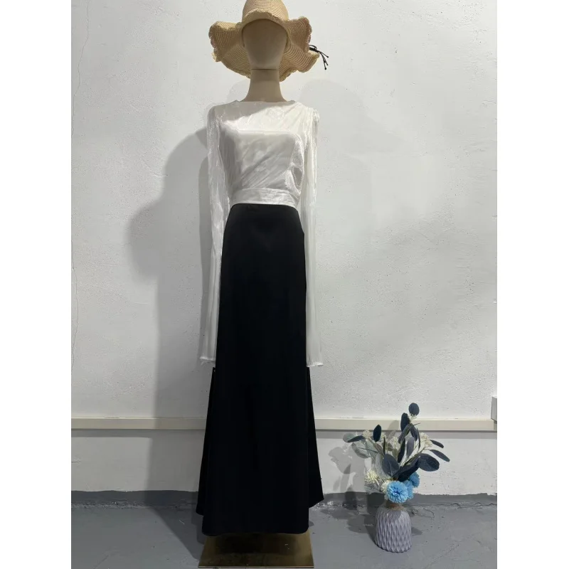 2025年新年 パッチワークガラス糸 ワイドスリーブ ロングスリムドレス サテン おしゃれ エレガントな女性用ガウン