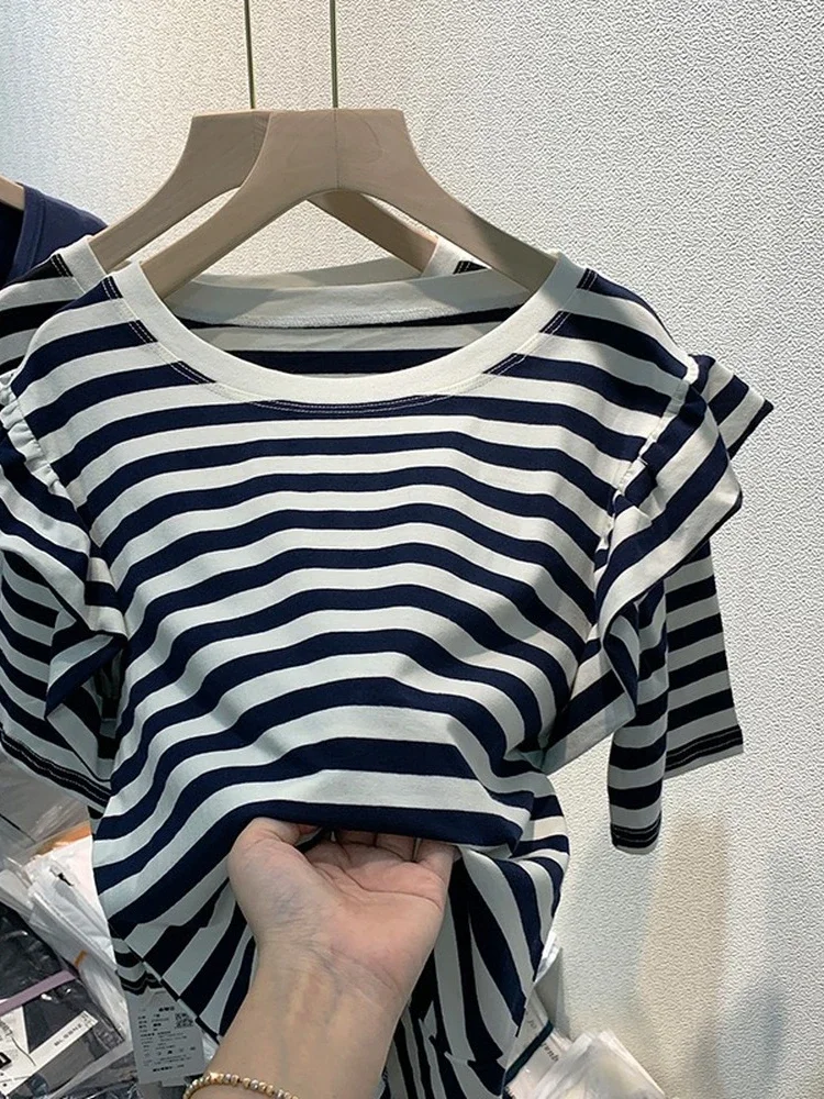 

Summer Women T Shirt Girl T-Shirt Woman Clothes Tops Striped Slim Tshirt Female Short Sleeve Crop Top Tee Sexy Oversize Y2k