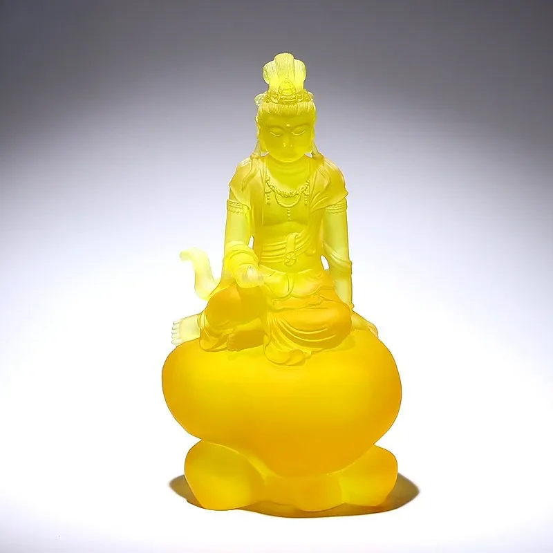 Antique Style Glazed Guanyin Bodhisattva Statue Nanhai Ruyi Design Home Altar Worship Decor Religious Buddhist Figure