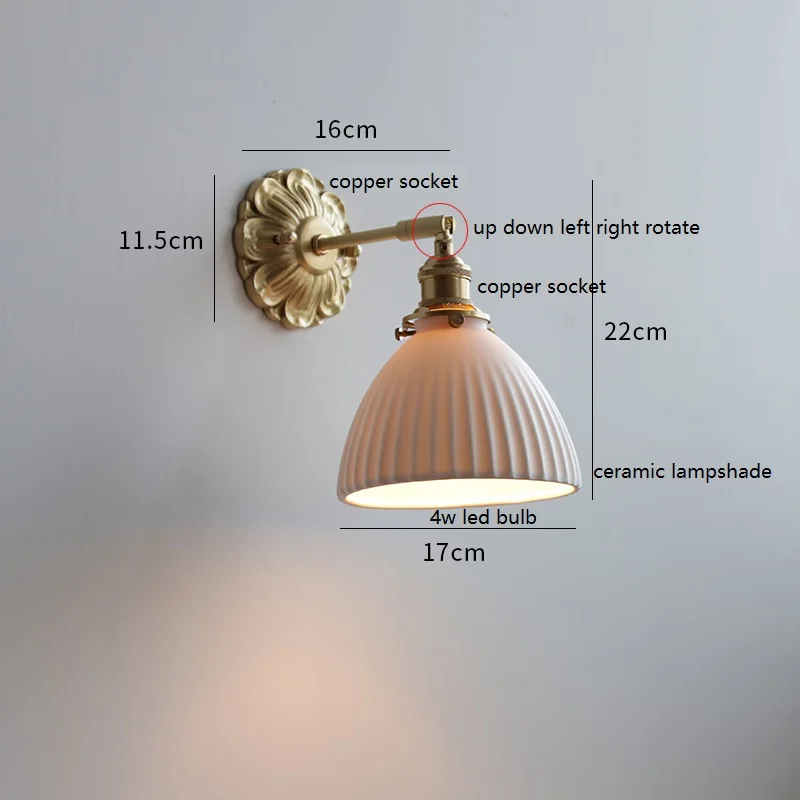 IWHD Nordic White Ceramic LED Wall Light Lamp France Style Flower Copper Base Arm Up Down Left Right Rotate Modern Wandlamp