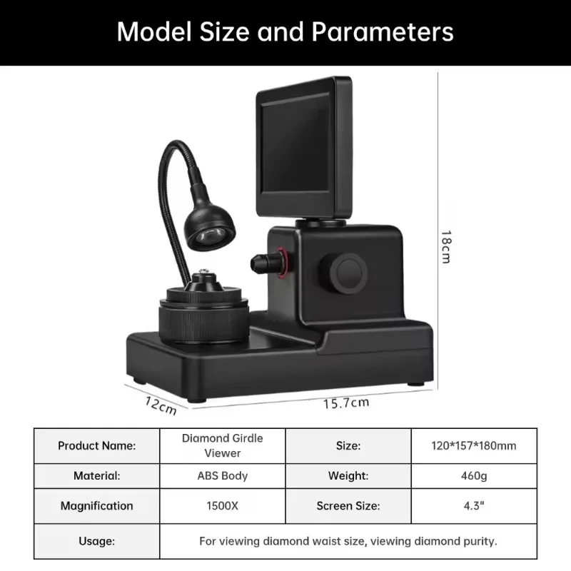 4.3 Inch HD Diamond Waist Measurement Instrument 1000X Magnifying Microscope Professional Jewelry Testing Equipment view 6