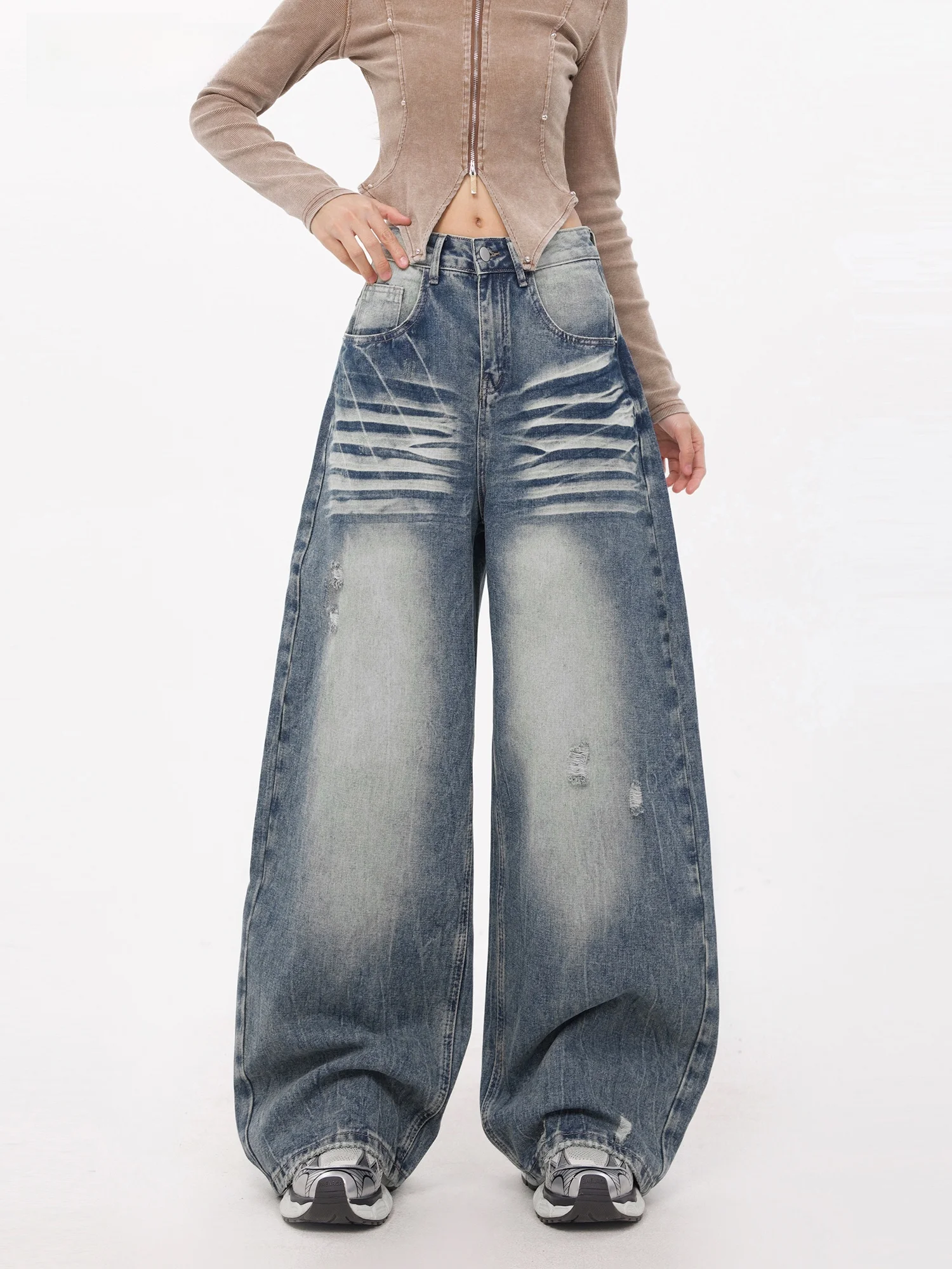 

Женские широкие джинсы-клеш из денима с рваными элементами и дырками, повседневные, модные, синие, из смесового хлопка, бренд E.D.X.