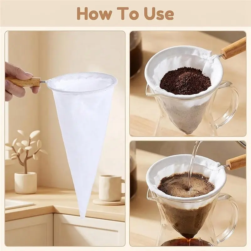 AT14 Coffee Filters Reusable Fabric Strainers With Fine Mesh, Cloth Coffee Strainer, Cloth Strainer, Easy To Clean Store Bag