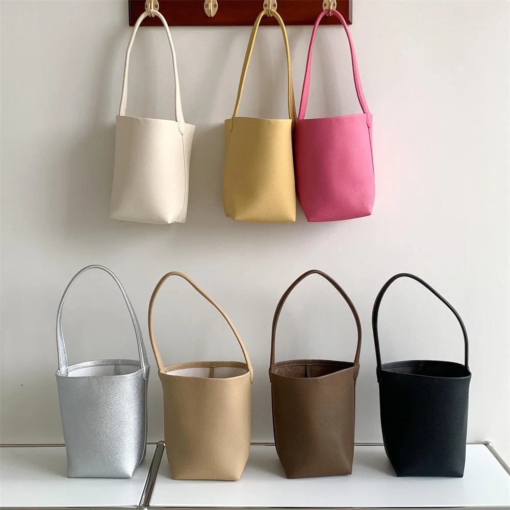 Large Capacity Cylinder Bucket Bag for Women Korean Handbag Single Shoulder Bag Simple PU Leather Underarm Bag