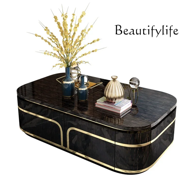 

Light luxury solid wood paint coffee table Modern log sticker Living room ebony rectangular coffee table