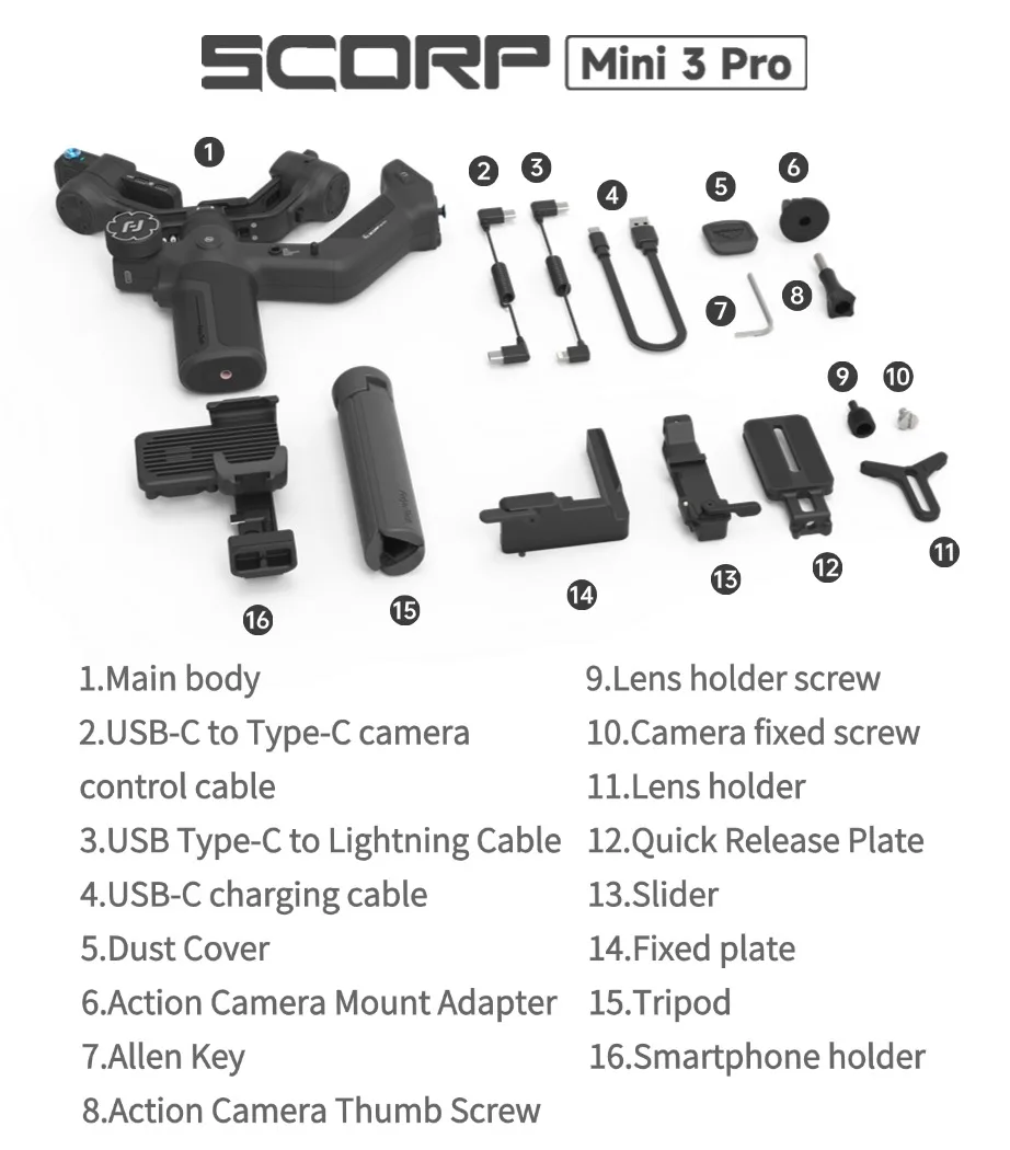 FeiyuTech SCORP Mini 3 Pro 3-in-1 Gimbal für Mirrorless-, Action-Kameras und Smartphones mit KI-Tracking 4.0, Abnehmbarer Griff, Unterstützt bis zu 2 kg, 14 h Akkulaufzeit – Detail 27