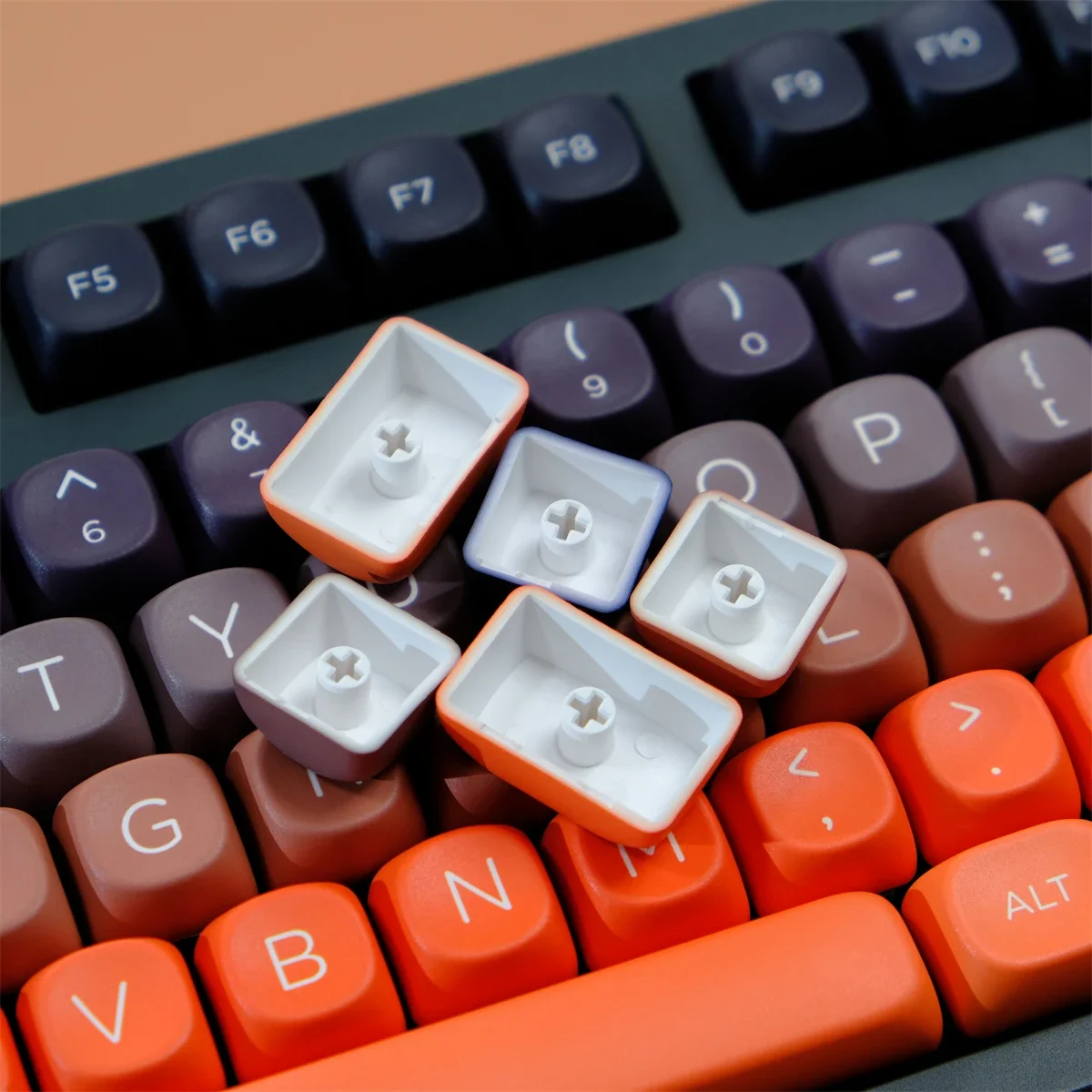 Sunset Glow Gradiente Cor Keycaps Set, Material PBT, Perfil MOA, Sublimação Dye, Switches MX, GK75, GK96